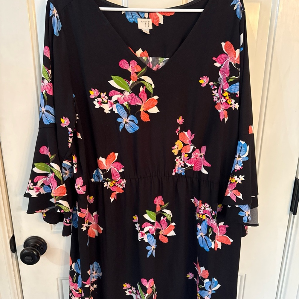 A New Day - Size XL -Floral Black Dress with Bell Sleeves